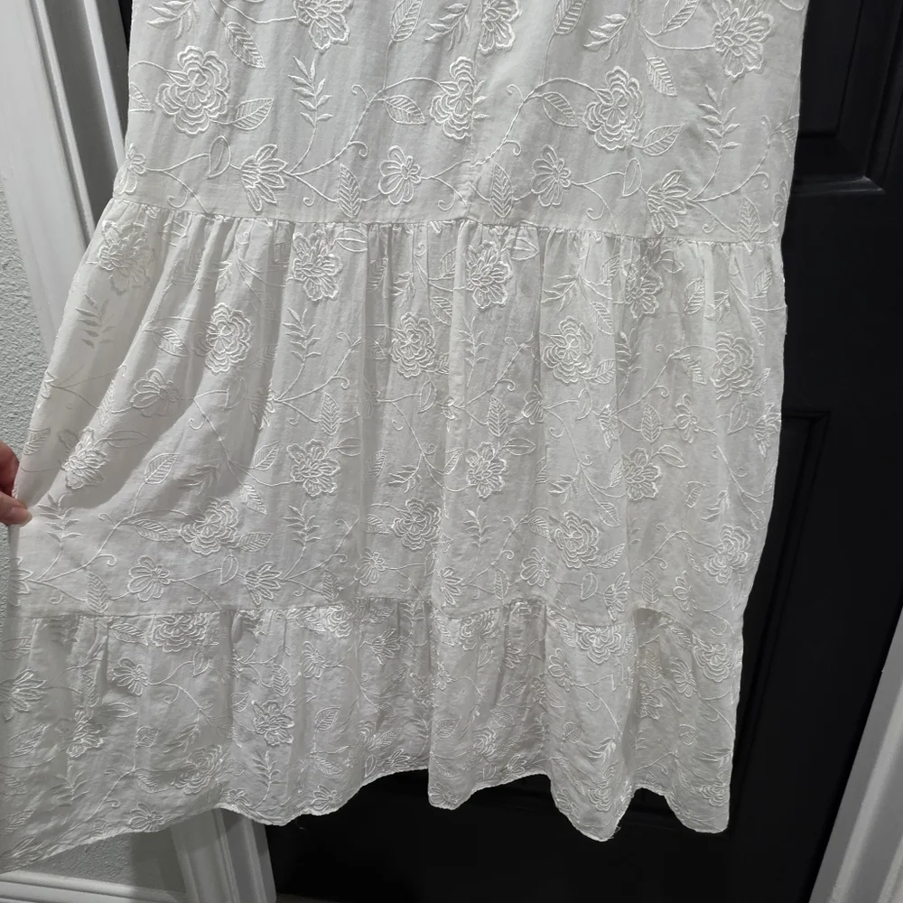 NWOT Alice & Olivia White Puff Sleeve Cotton Embroidered Midi Dress Sz 6 - Picture 8 of 8